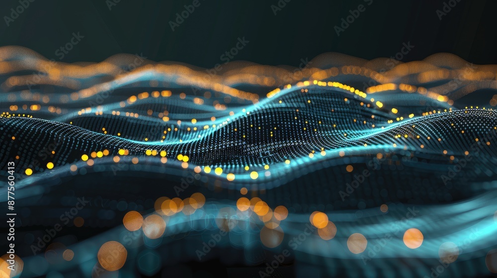 A digital landscape with blue and yellow lights A digital landscape with blue and yellow lights