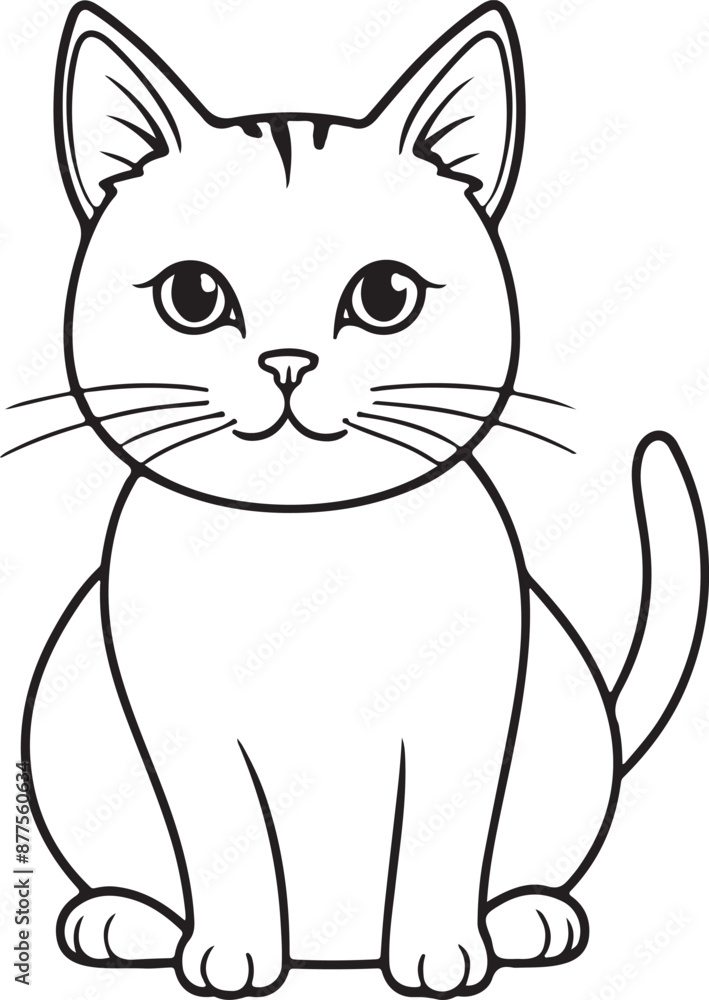 Cute cat line art illustration icon design, solid white background Cute cat line art illustration icon design, solid white background