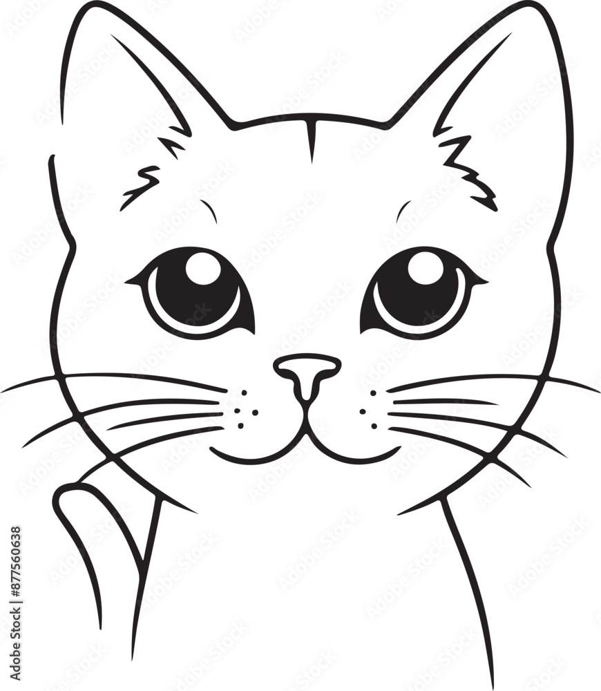 Obraz premium Cute cat line art illustration icon design, solid white background