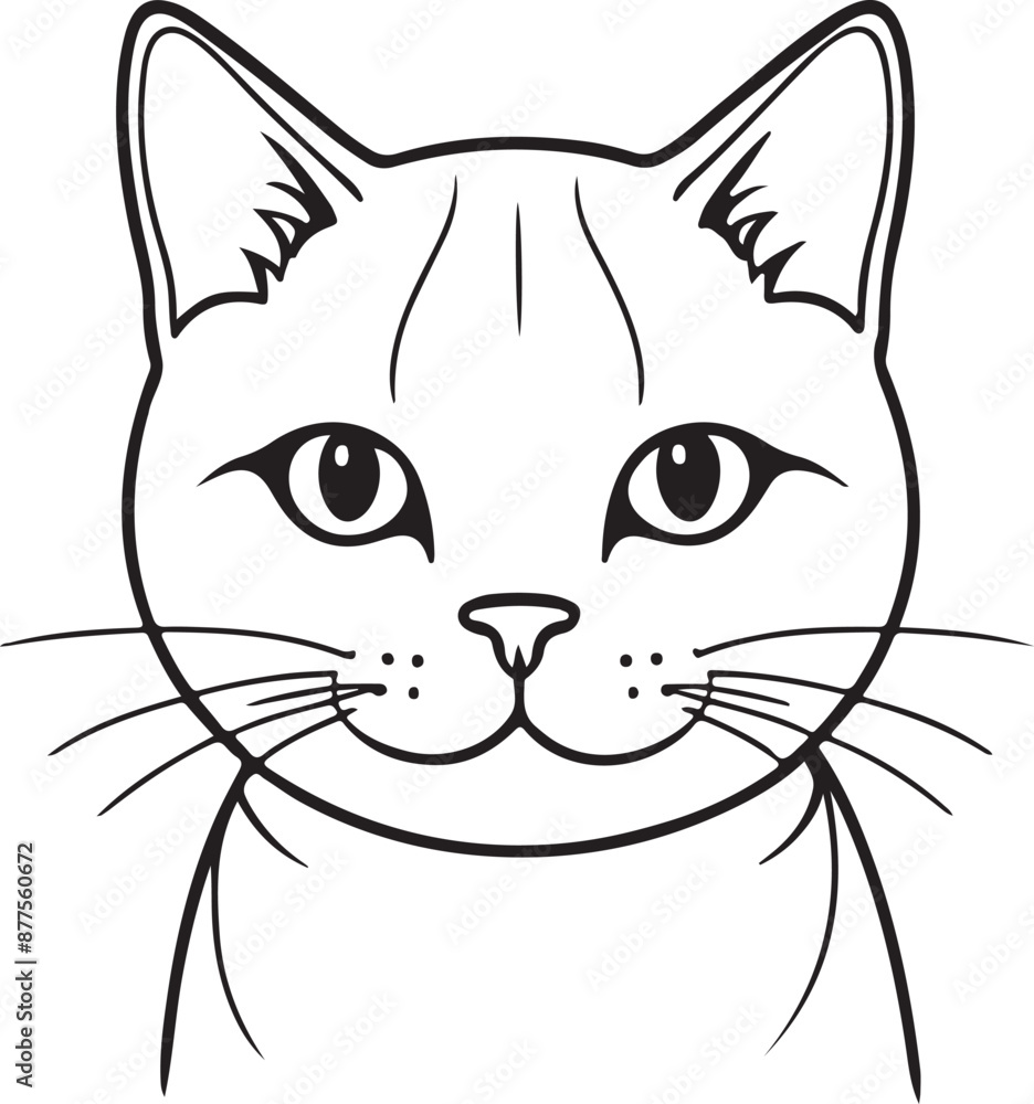 Obraz premium Cute cat line art illustration icon design, solid white background