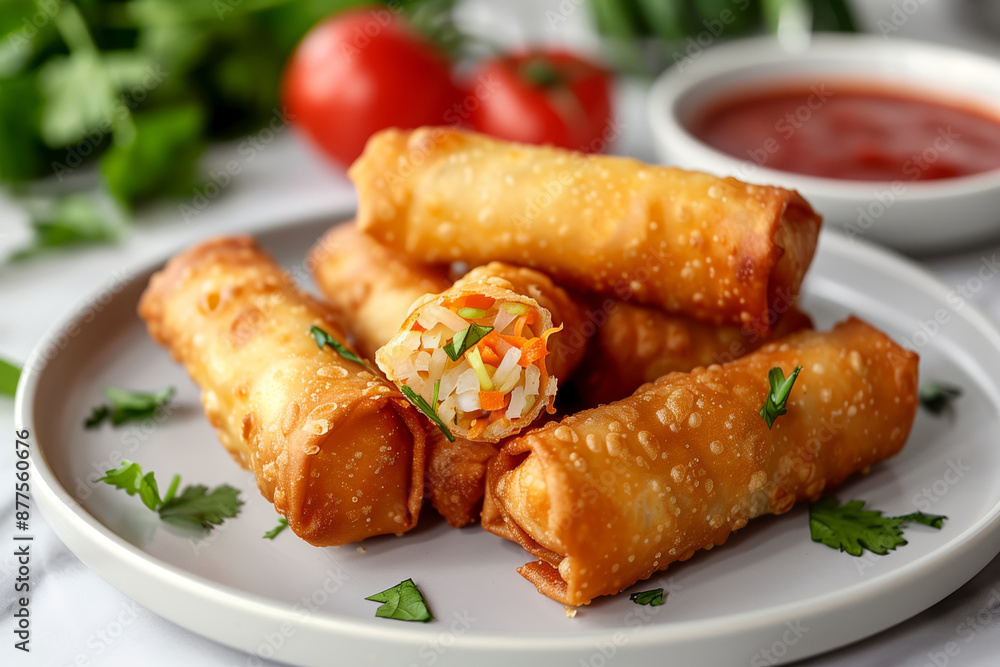 Crispy Vegetable Egg Rolls With Spicy Dipping Sauce Crispy Vegetable Egg Rolls With Spicy Dipping Sauce