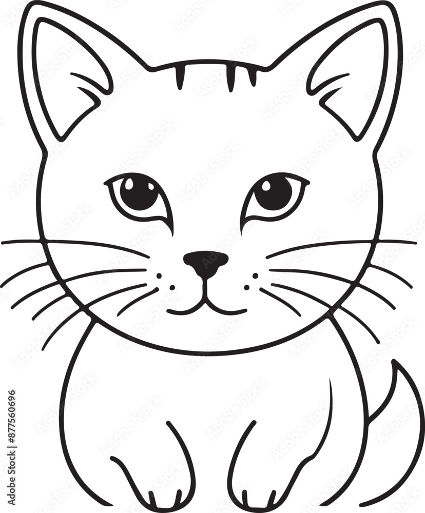 Cute cat line art illustration icon design, solid white background Cute cat line art illustration icon design, solid white background