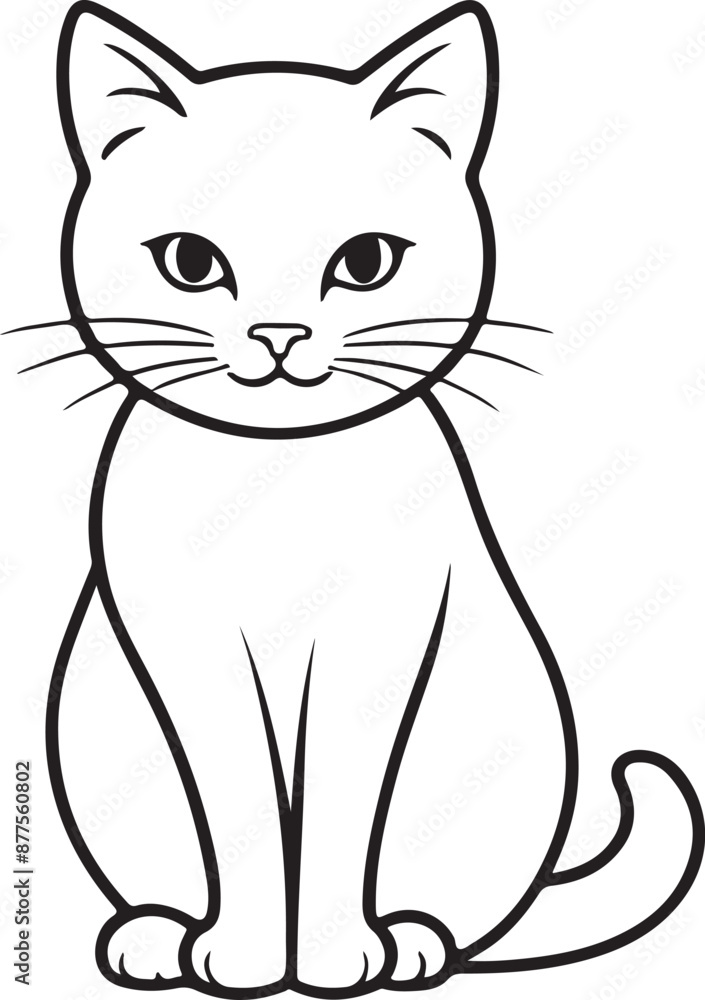 Cute cat line art illustration icon design, solid white background Cute cat line art illustration icon design, solid white background