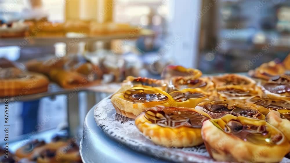 Traditional portuguese dessert Pastel de nata. Bakery shop window display. Traditional portuguese dessert Pastel de nata. Bakery shop window display.
