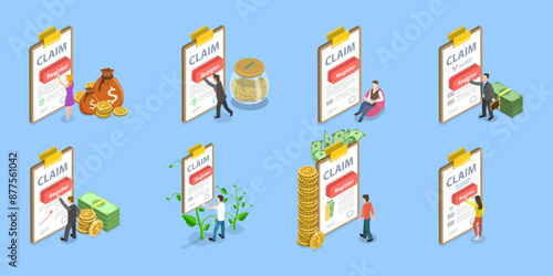 3D Isometric Flat Vector Set of Compensation Scenes, Service Request