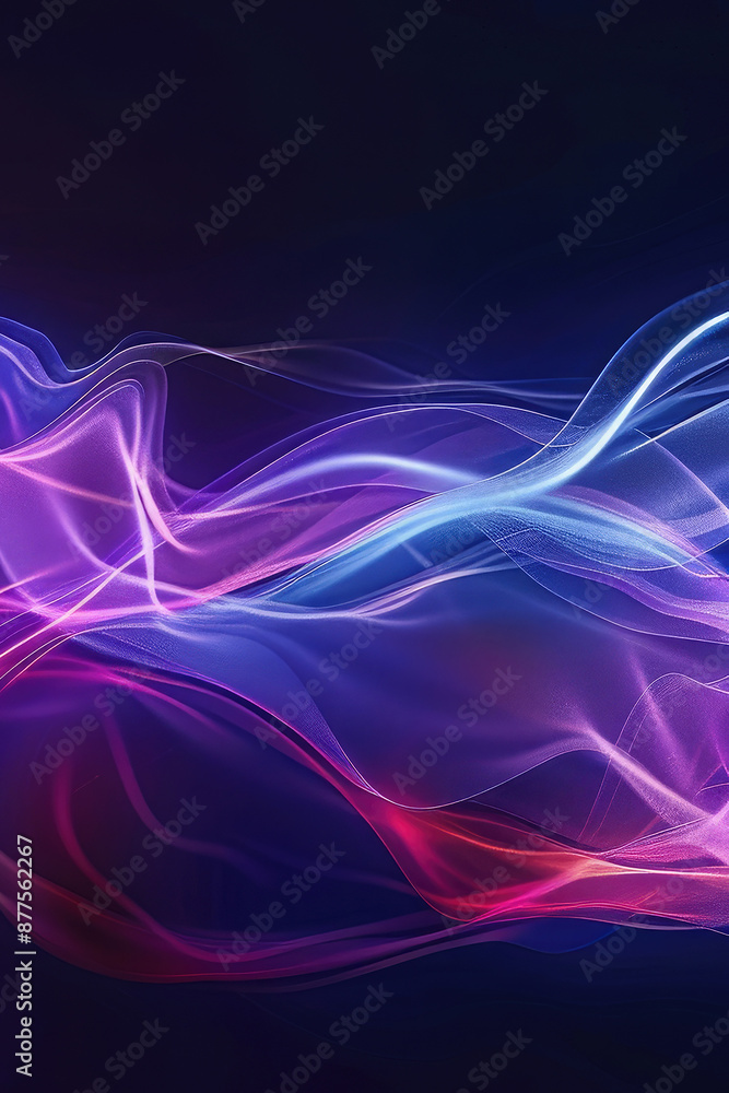 Modern shiny blue purple moving shiny neon lines on dark background. Glowing wave on a dark background. Neon wave. Futuristic background. Texture of silk fabric in the form of a wave. Copy space Modern shiny blue purple moving shiny neon lines on dark background. Glowing wave on a dark background. Neon wave. Futuristic background. Texture of silk fabric in the form of a wave. Copy space