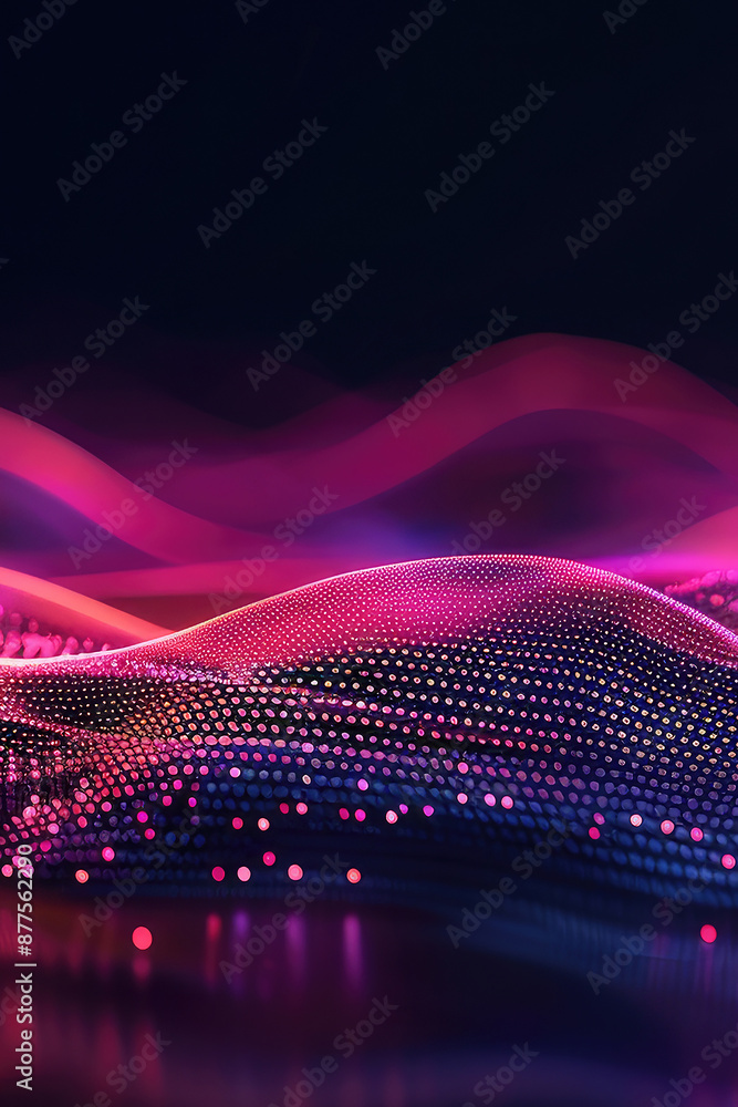 Modern shiny blue purple moving shiny neon lines on dark background. Glowing wave on a dark background. Neon wave. Futuristic background. Texture of silk fabric in the form of a wave.Copy space Modern shiny blue purple moving shiny neon lines on dark background. Glowing wave on a dark background. Neon wave. Futuristic background. Texture of silk fabric in the form of a wave.Copy space