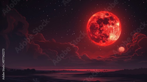 Wallpaper Mural A red moon in the dark night sky. lunar. Illustration  Torontodigital.ca