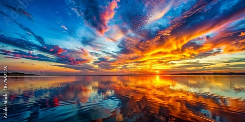 Sunset Reflection on Still Water, Colorful Sky, Golden Hour, Clouds, Nature , sunset, water, reflection © Working Moments