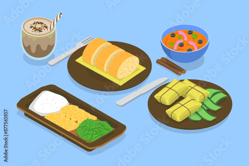 3D Isometric Flat Vector Illustration of Traditional Brazilian Cuisine, Delicious Latin American Food
