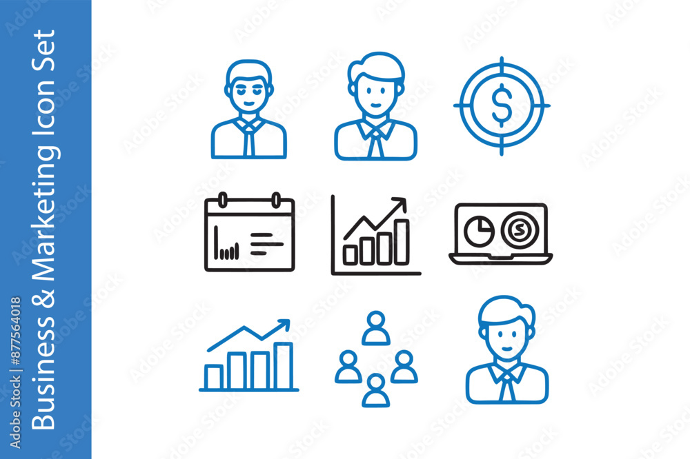 Business and marketing icons set with finance, money, growth, etc. Business and marketing icons set with finance, money, growth, etc.