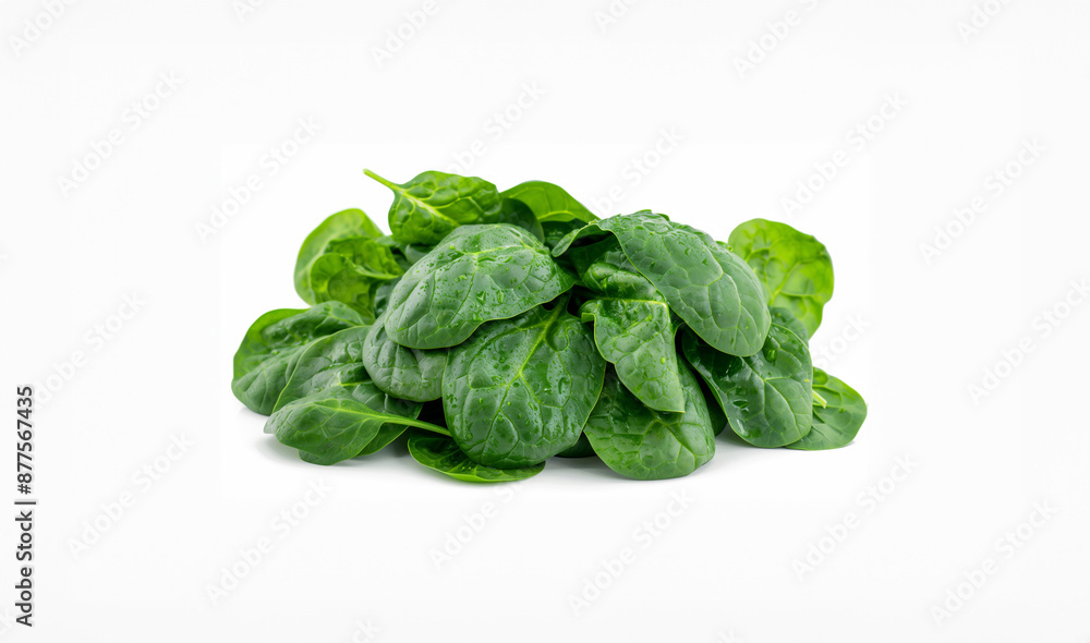 Fresh Wet Spinach Leaves on White Background Fresh Wet Spinach Leaves on White Background