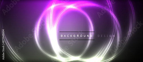 Neon glowing circle rays, light round lines in the dark, planet style neon wave lines. Energetic electric concept design for wallpaper, banner, background