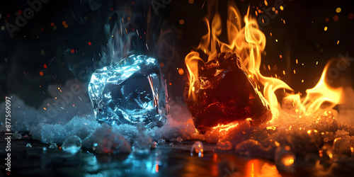 Fire and Ice on black background