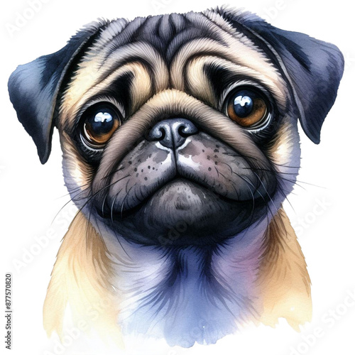 PugLove Watercolor Illustration photo