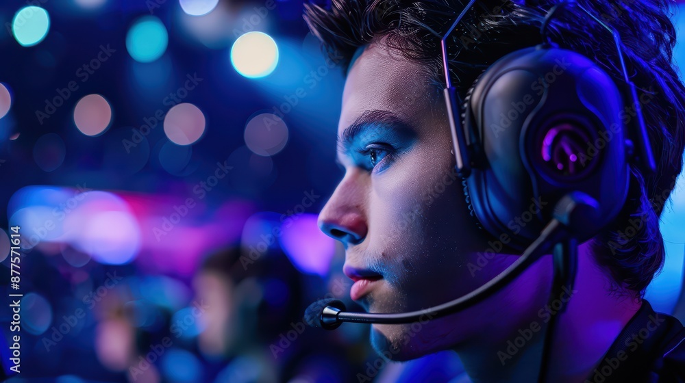 An esports player wearing a headset An esports player wearing a headset