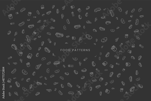 Food pattern background, Hand drawn style.