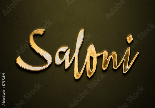 Old gold text effect of Hindi name Saloni with 3D glossy style Mockup. photo