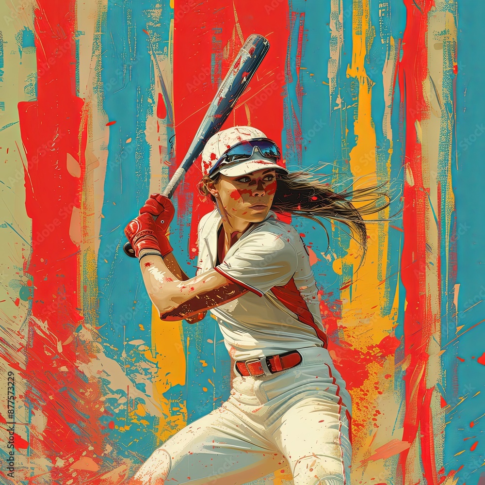 Obraz premium Artist painting with a baseball bat in front of colorful background