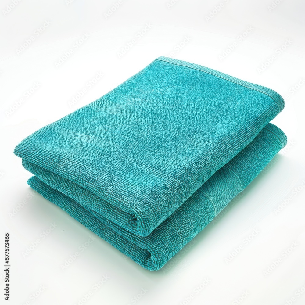 A soft and vibrant turquoise blue beach towel, neatly folded, isolated on a white background A soft and vibrant turquoise blue beach towel, neatly folded, isolated on a white background