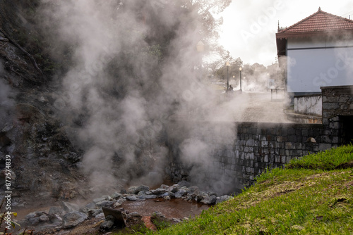 Fumaroles in Furnas Hot Springs, (Caldeiras das Furnas). Furnas, Sao Miguel Island, Azores, Portugal photo