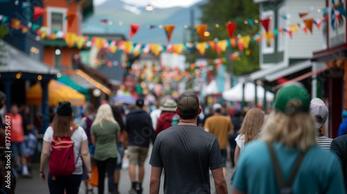 Wallpaper Mural Crowds of people walk down a decorated street during a celebration of Alaska Day Torontodigital.ca