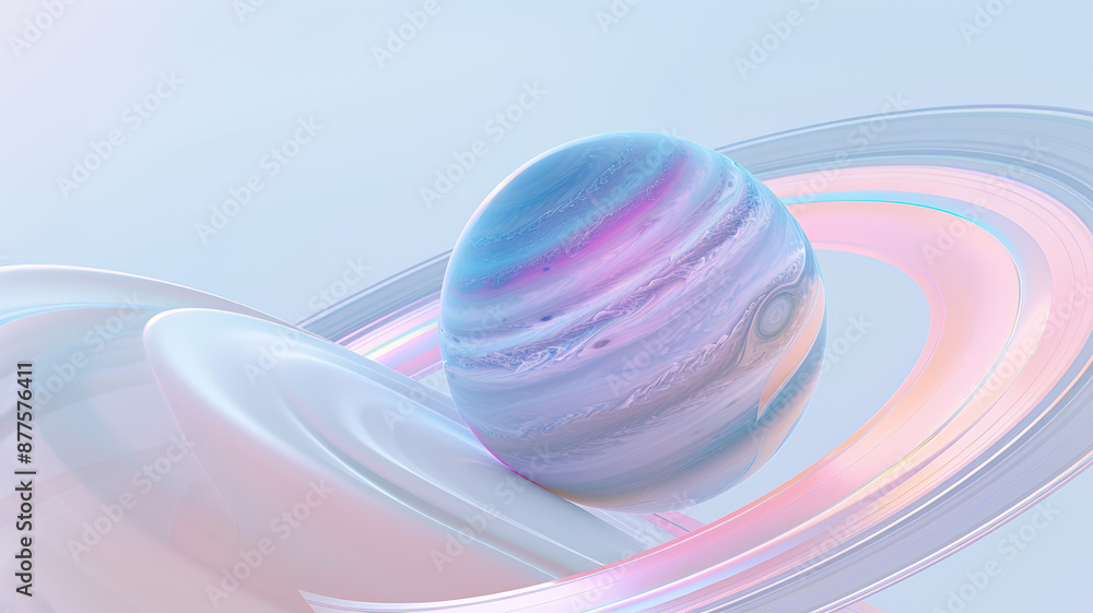 Obraz premium Vibrant Abstract Digital Art of a Transparent Planet with Rings in Pastel Colors for Futuristic and Creative Background or Design Concept