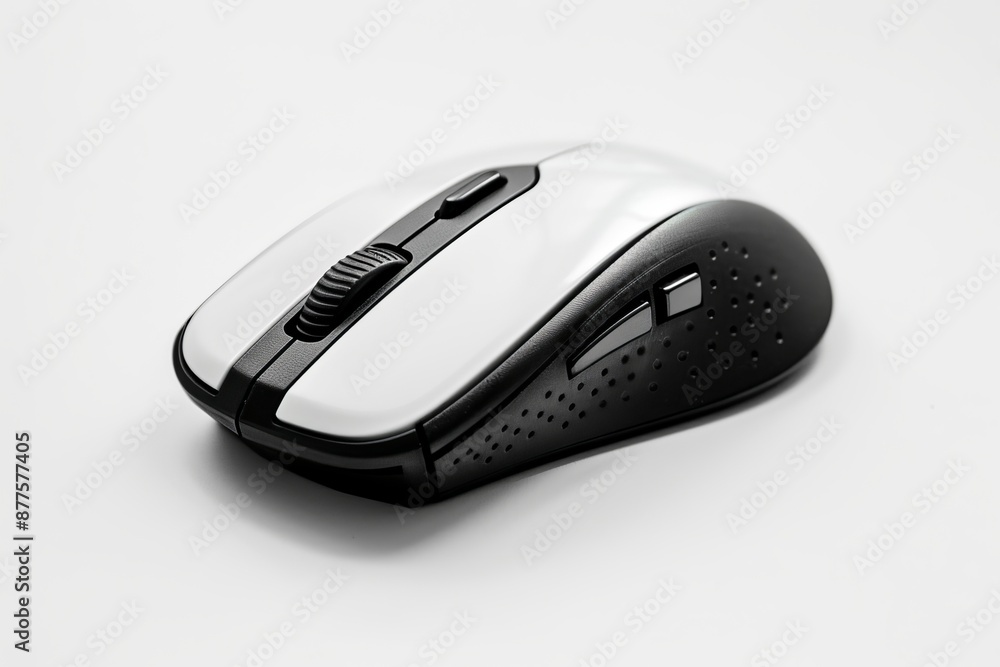 Monochrome wireless mouse on a white backdrop Monochrome wireless mouse on a white backdrop