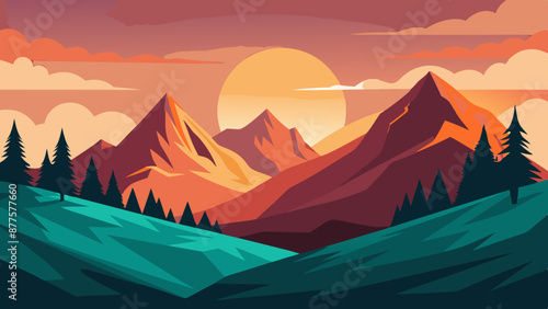 Abstract Mountain Landscape with Sunrise Vector Art