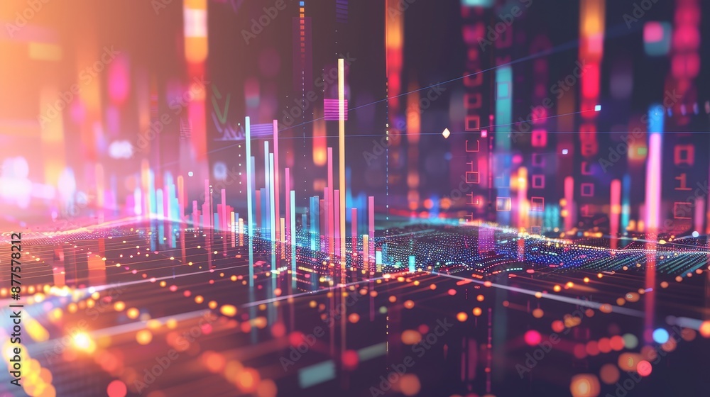 Fototapeta premium Abstract Digital Cityscape - Abstract digital cityscape with glowing lines and data points forming a futuristic city. - Abstract digital cityscape with glowing lines and data points forming a futurist
