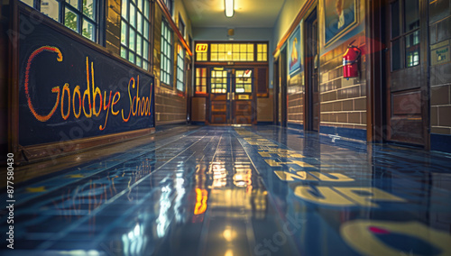 Greeting cards backgrounds with space for text on a school theme. Teacher's Day. Goodbye, school. Beginning and end of the school year. Blurred background