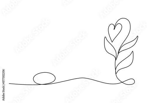 Romanic floral corner frame, one line drawing vector illustration.