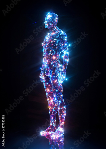 Digital Human Hologram with Glowing Network Illustrating Technology and Connectivity, futuristic and technology concepts