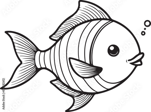 Cute Fish line art illustration icon design, solid white background 