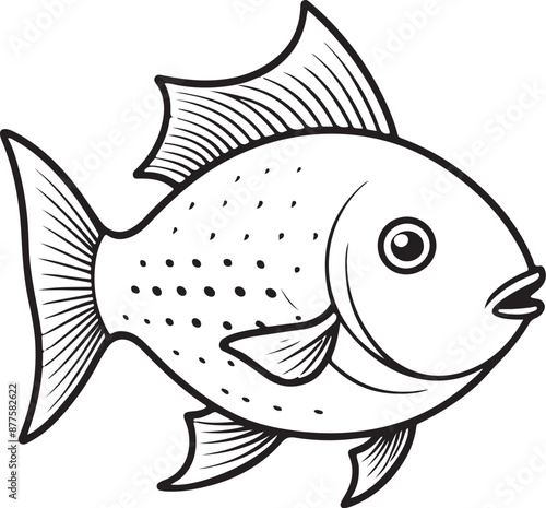 Cute Fish line art illustration icon design, solid white background 