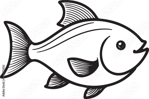 Cute Fish line art illustration icon design, solid white background 