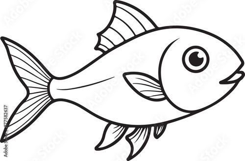 Cute Fish line art illustration icon design, solid white background 