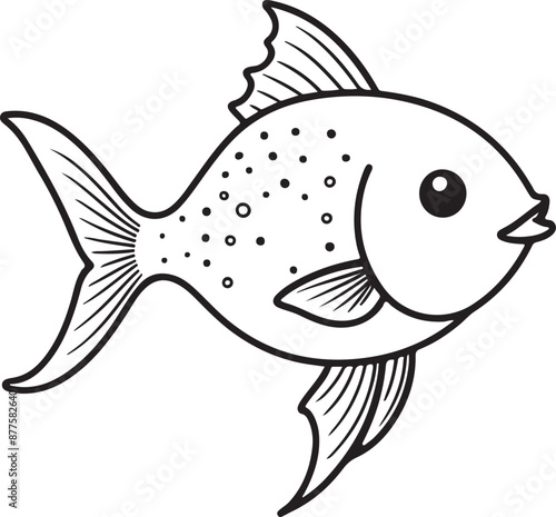 Cute Fish line art illustration icon design, solid white background 