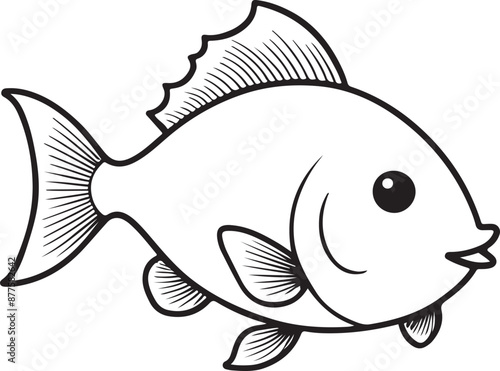 Cute Fish line art illustration icon design, solid white background 