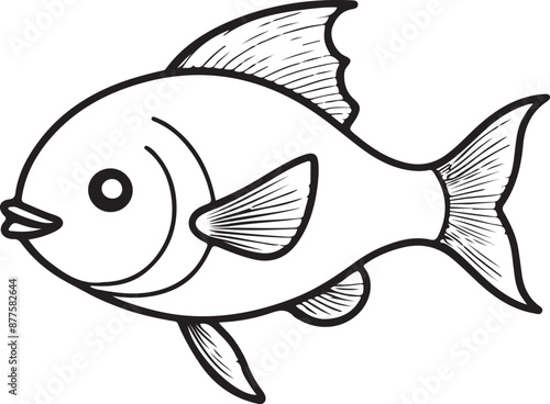 Cute Fish line art illustration icon design, solid white background 