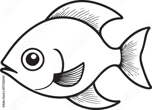 Cute Fish line art illustration icon design, solid white background 