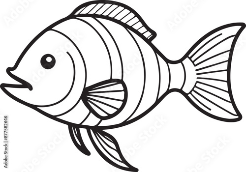 Cute Fish line art illustration icon design, solid white background 