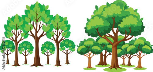  tree collection green leaves and vector illustration 