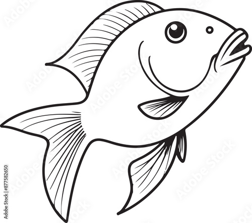 Cute Fish line art illustration icon design, solid white background 