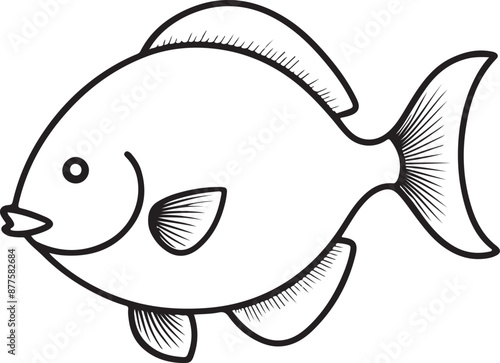 Cute Fish line art illustration icon design, solid white background 