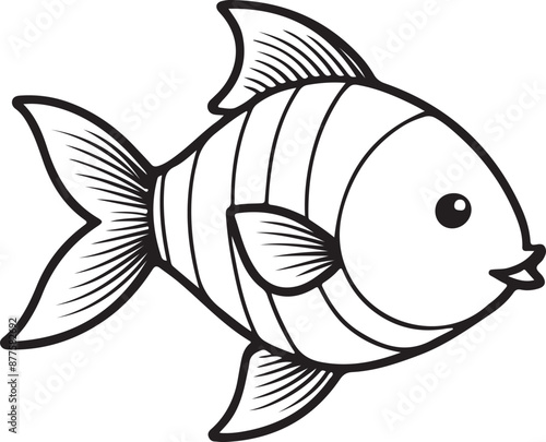 Cute Fish line art illustration icon design, solid white background 