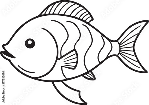 Cute Fish line art illustration icon design, solid white background 