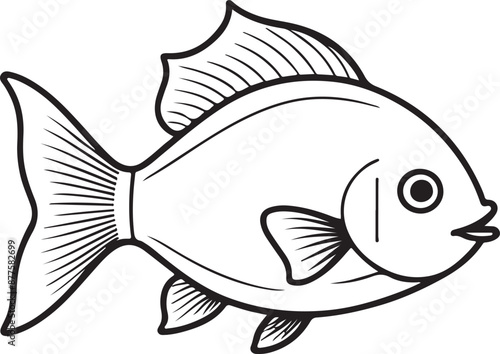 Cute Fish line art illustration icon design, solid white background 