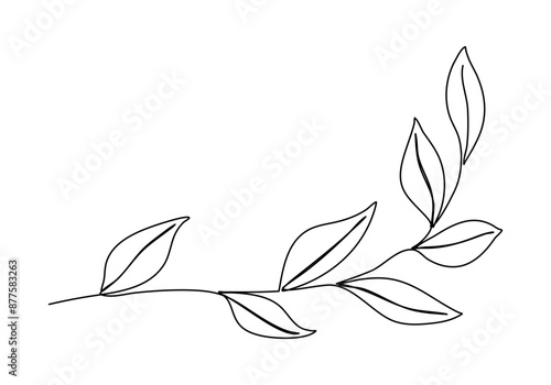 Plant with leaves. One line drawing vector illustration.