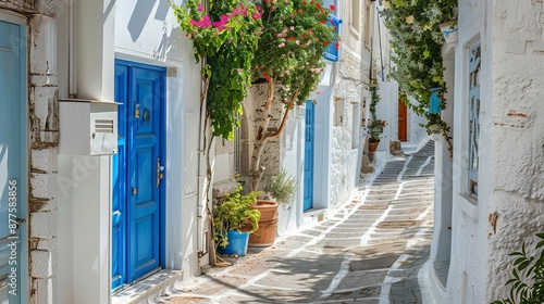 Fototapeta Naklejka Na Ścianę i Meble -  The streets of Cyclades, Greece feature classic Greek architecture.